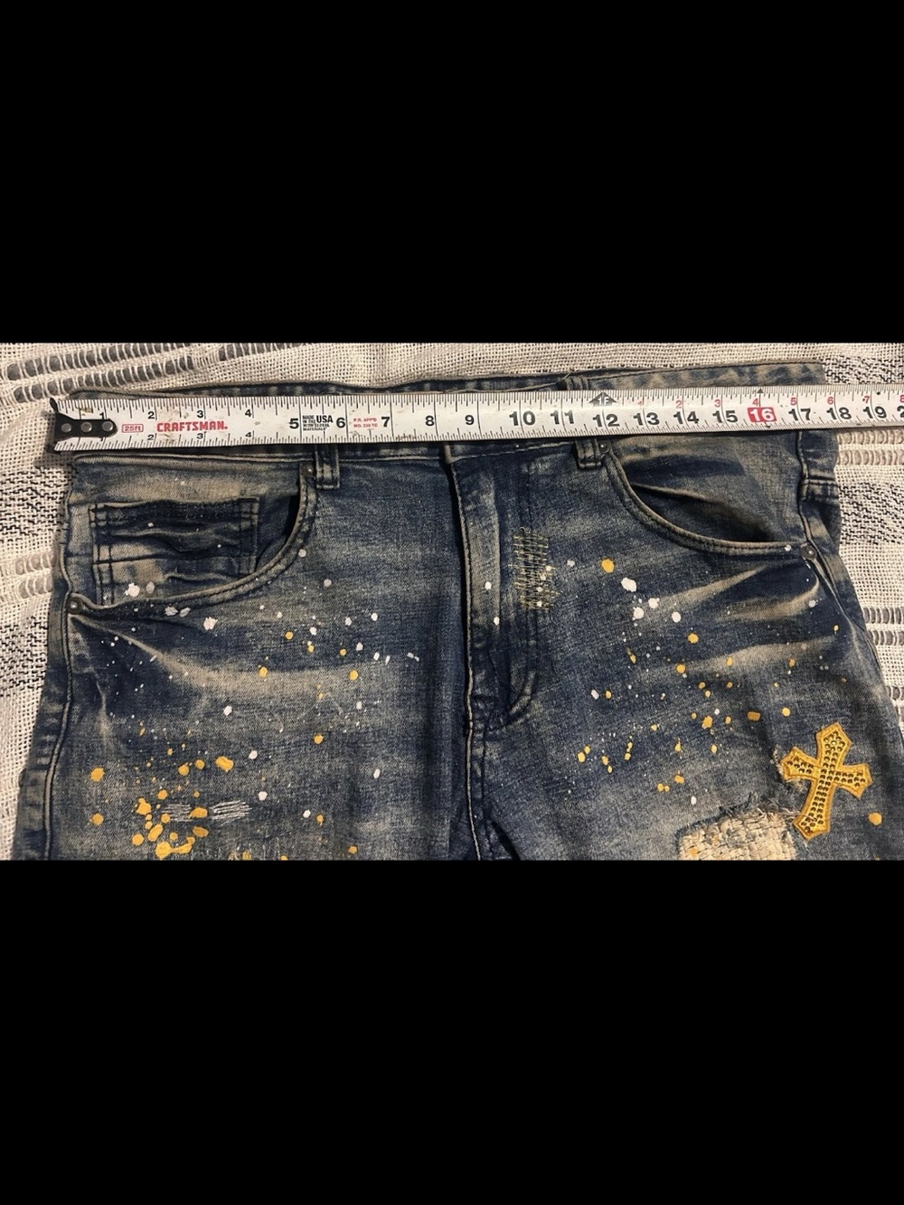 Smoke Rise Mens Jeans 32x32 Distressed Graffiti Paint Splatter Grunge Read Descr - Picture 2 of 11